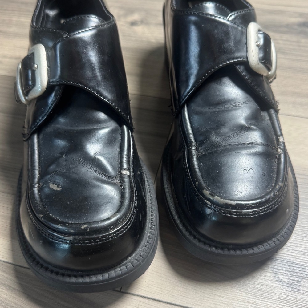 Vintage Current Attractions Black Chunky Buckle Loafers Square Toe 90s Size 10 - Picture 3 of 7